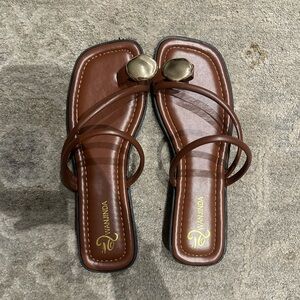 Brown Sandals with Gold Toe Accent